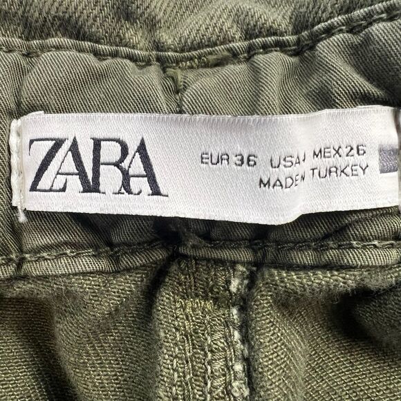 Zara Army Green (Dark Khaki) High Waisted Baggy Paperbag Jeans Women Size 4 - Picture 7 of 10